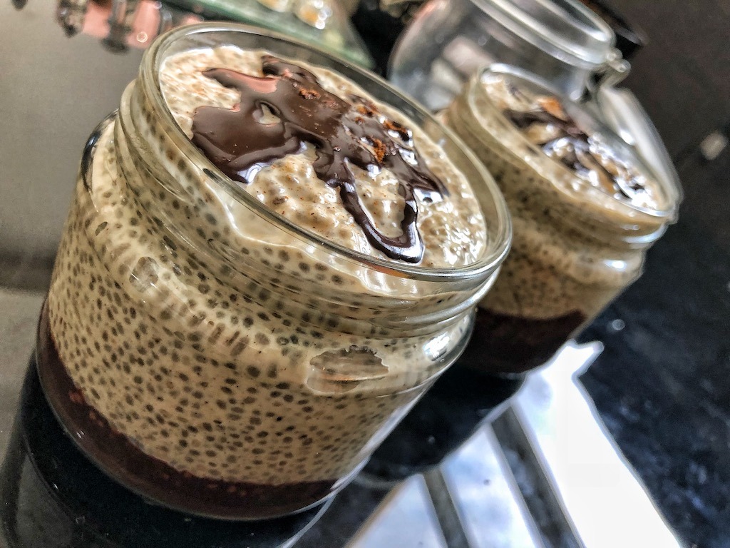 Healthy Keto Chia Seeds Pudding Based On Coconut Milk And Peanut Butter Serving