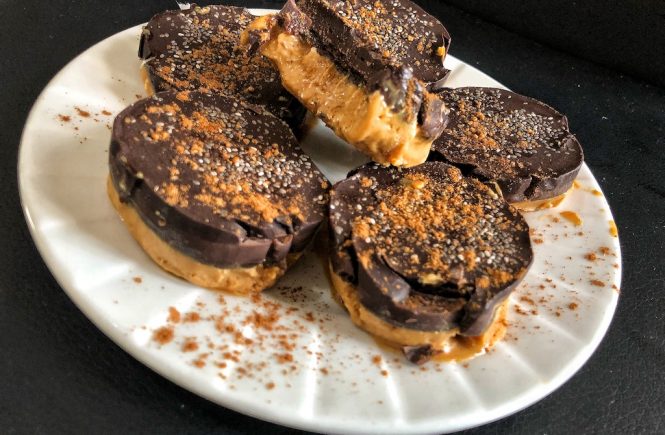 Healthy Keto Vegan Frozen Peanut Butter And Chocolate Cookies With Chia Seeds And No Sugar Cinnamon