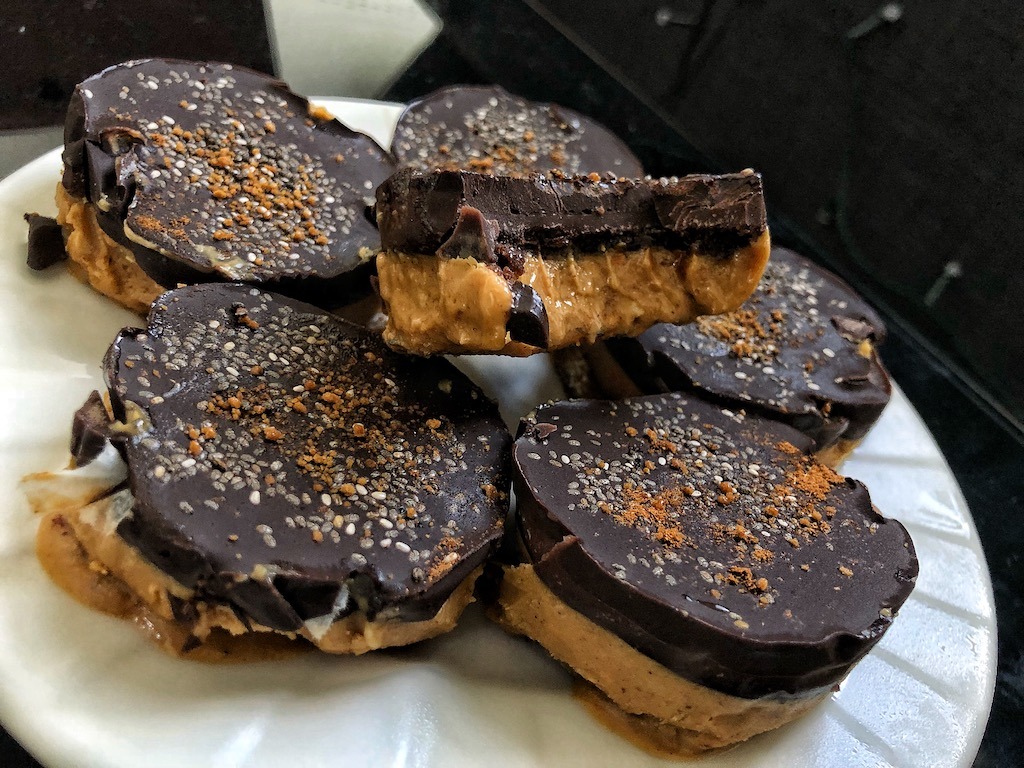 Healthy Keto Vegan Frozen Peanut Butter And Chocolate Cookies With Chia Seeds Kids No Sugar