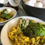 Healthy Keto Vegetarian Scrambled Eggs With Avocado And Cream Cheese Dinner