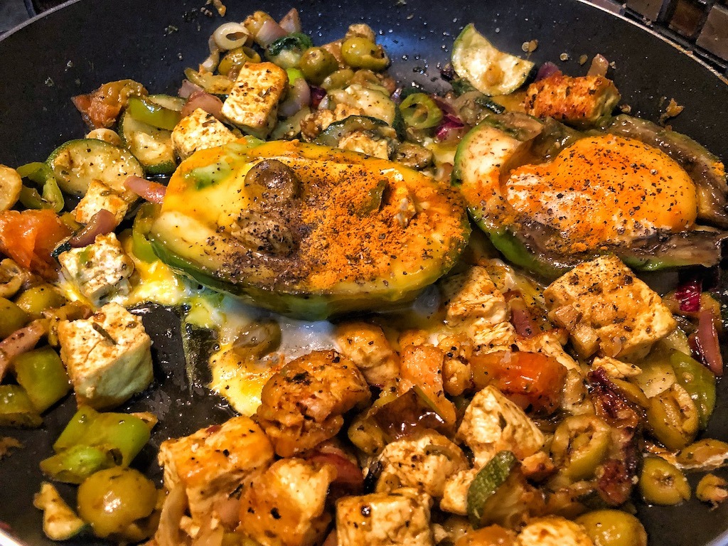 Healthy Keto Vegetarian Stuffed Avocados With Grilled Zucchini And Tofu