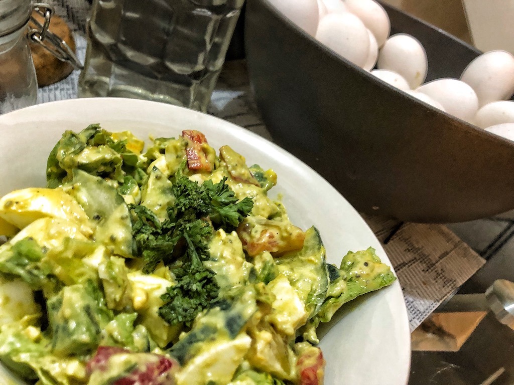 Healthy Salad With Avocado Dip And Eggs For Quick And Light Dinner Polish Salatka Jarzynowa