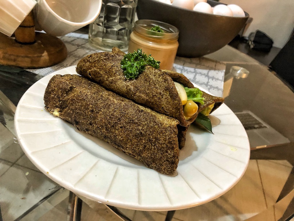 Healthy Vegan Gluten Free Keto Low Carbs Flaxseed Wraps Spring Rolls With Vegetables And Tofu