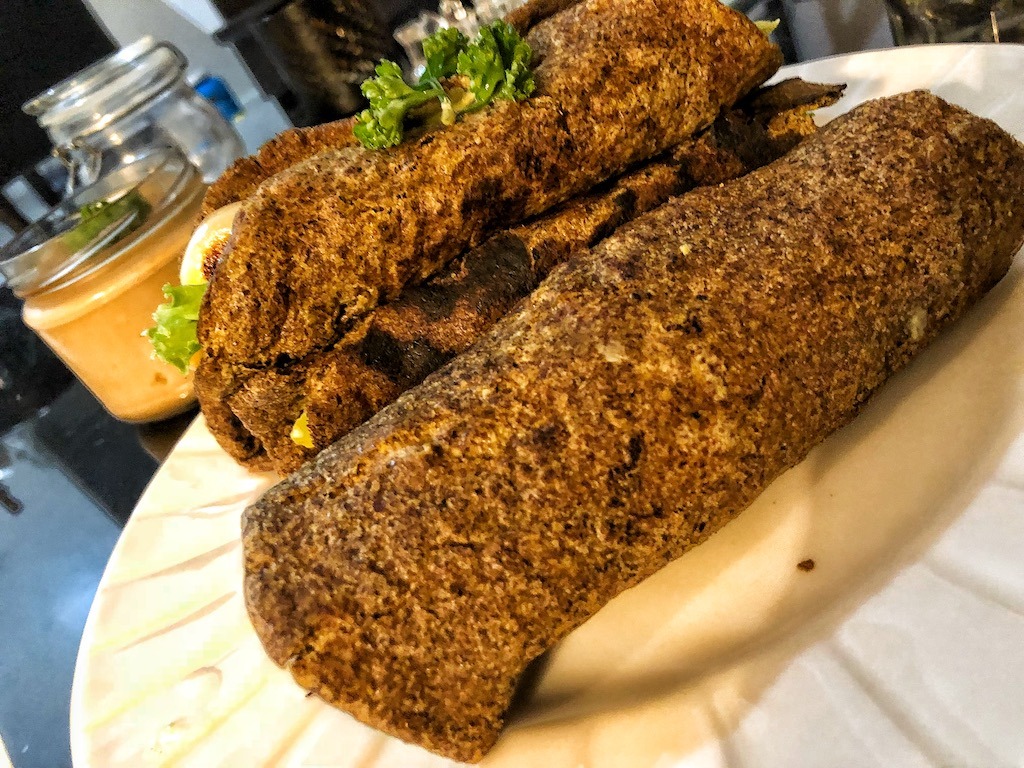 Healthy Vegan Gluten Free Keto Low Carbs Flaxseed Wraps With Vegetables And Tofu