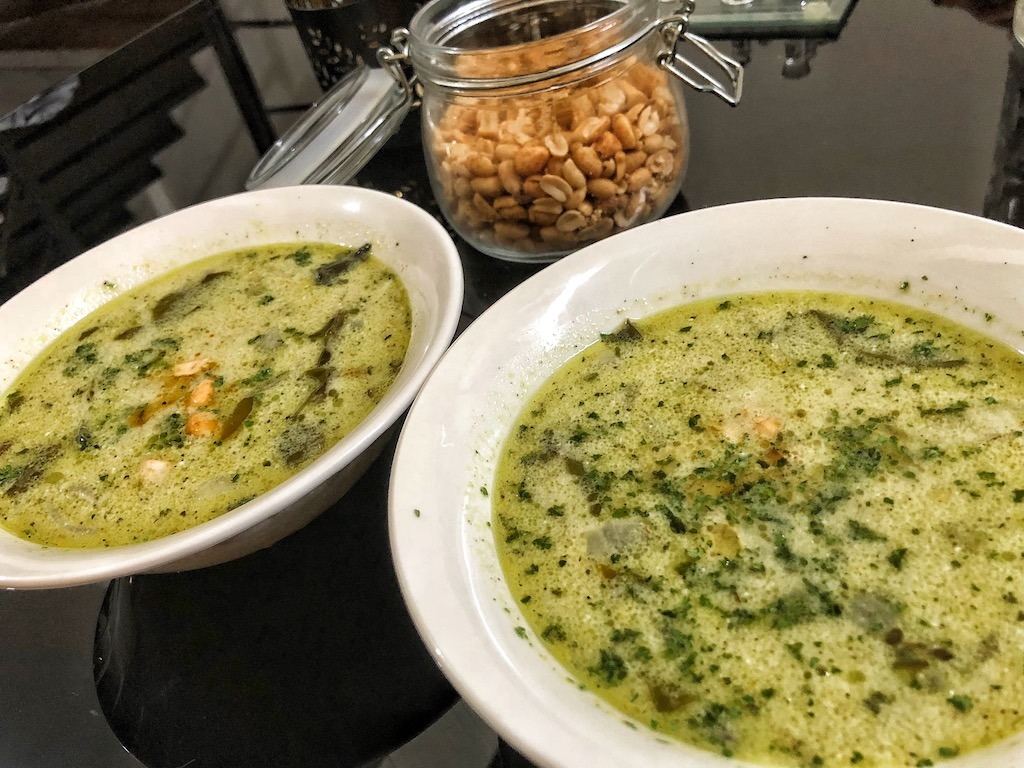 Healthy Keto Avocado Soup With Shrimps And Coconut Milk Dinner