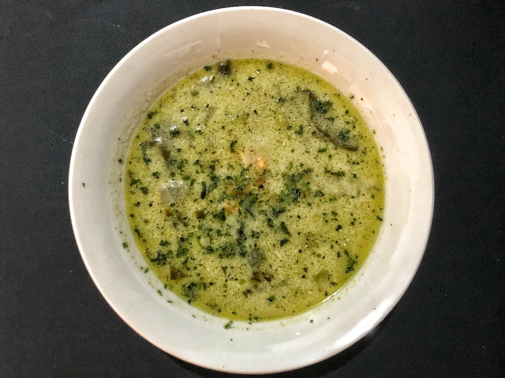 Healthy Keto Avocado Soup With Shrimps For Lunch And Dinner