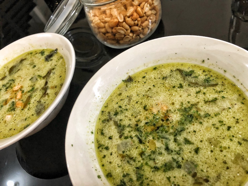 Healthy Keto Avocado Soup With Shrimps For Lunch Dinner