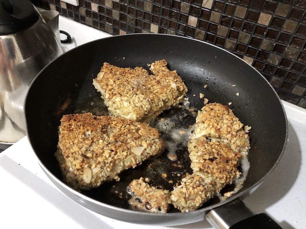 Healthy Keto Fried Chicken And Fish In Almonds Cover Frying