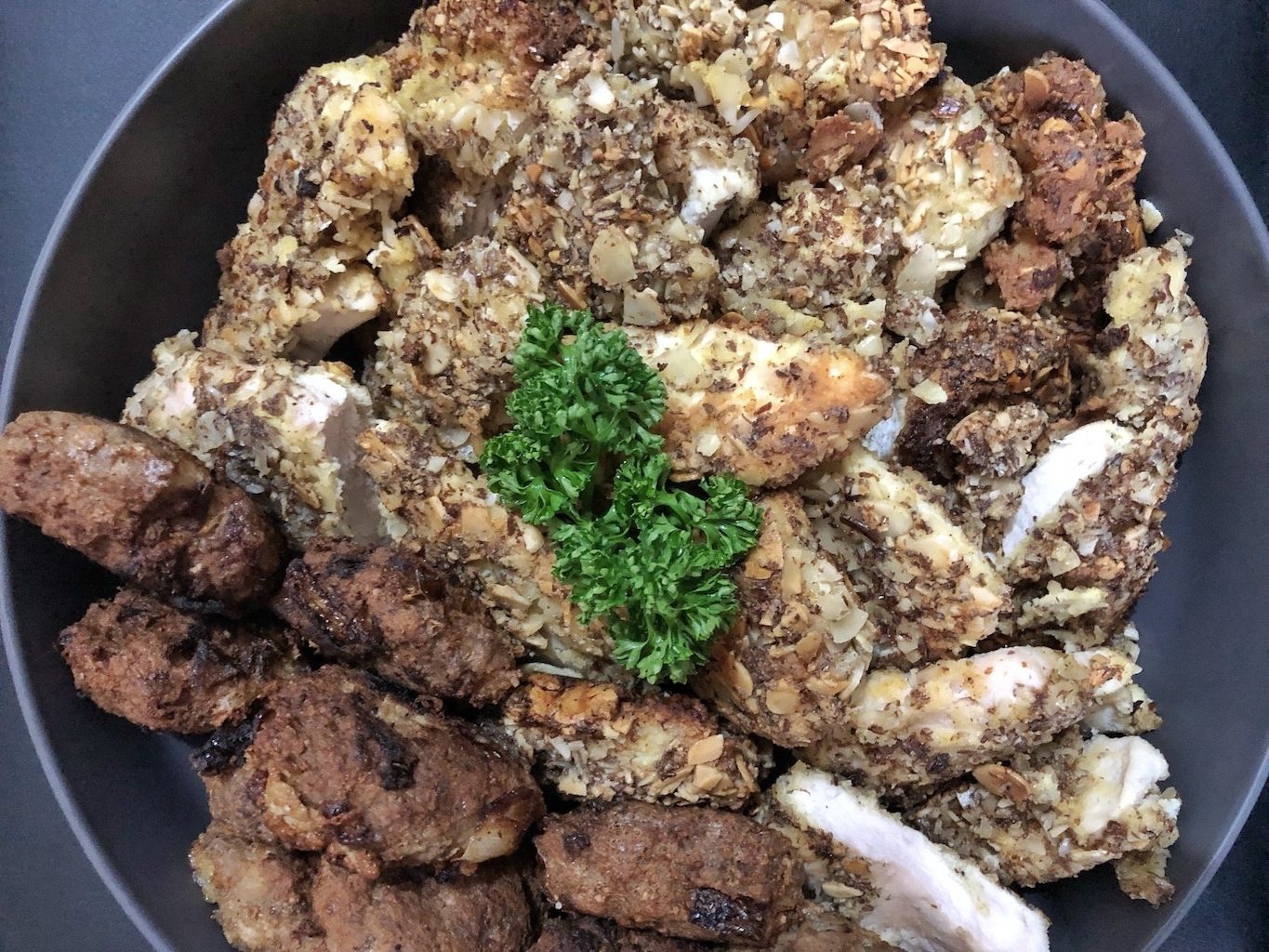 Healthy Keto Fried Chicken And Fish In Almonds Dinner