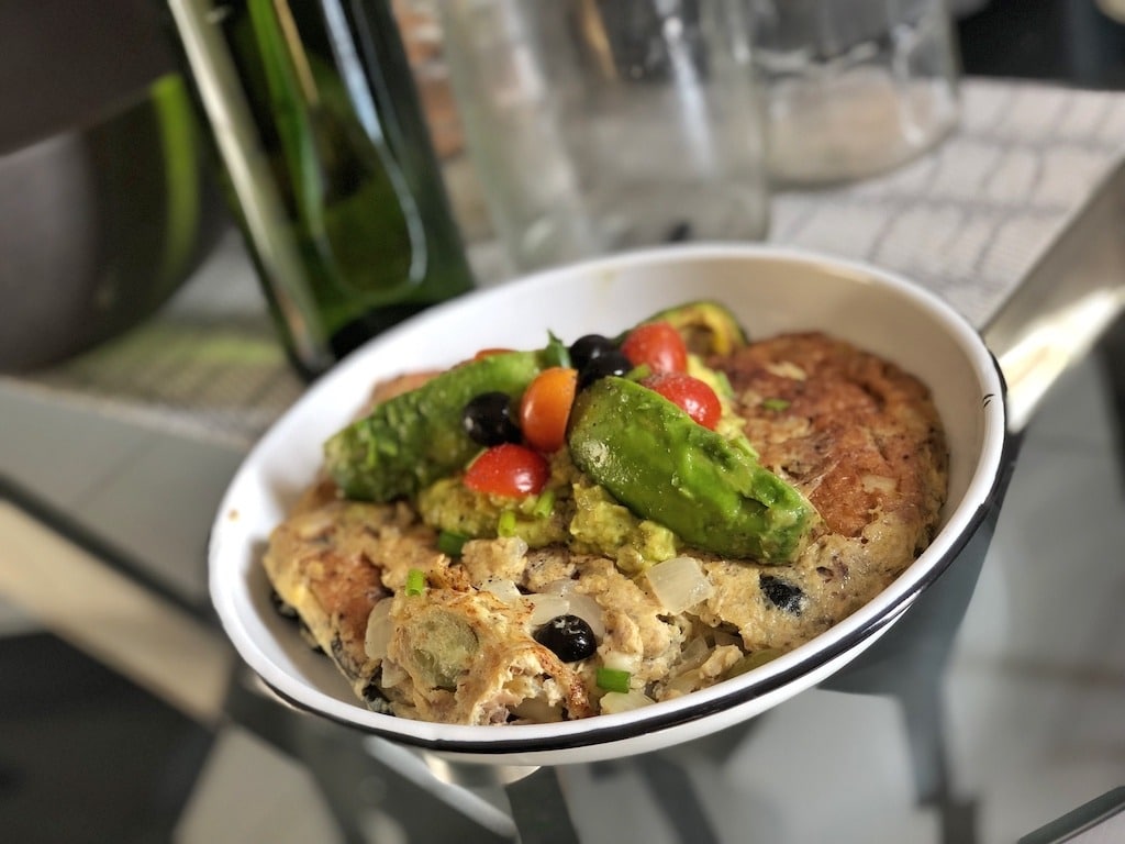 Omelette With Canned Sardines And Avocado For Healthy Keto Pescatarian Breakfast With Coffee