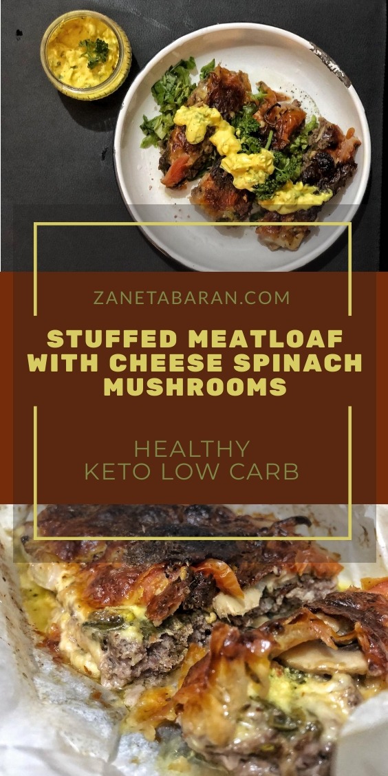Pin Stuffed Meatloaf With Cheese Spinach Mushrooms - Healthy Keto Low Carb
